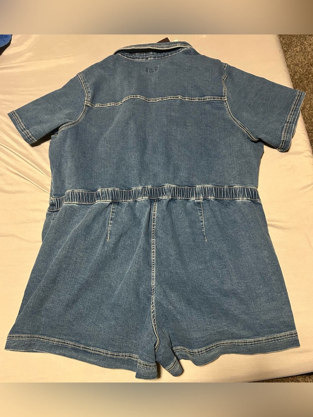NWT-Ava & Viv Blue Denim Button-Front Short Sleeve Romper- size 3xl - Picture 3 of 9